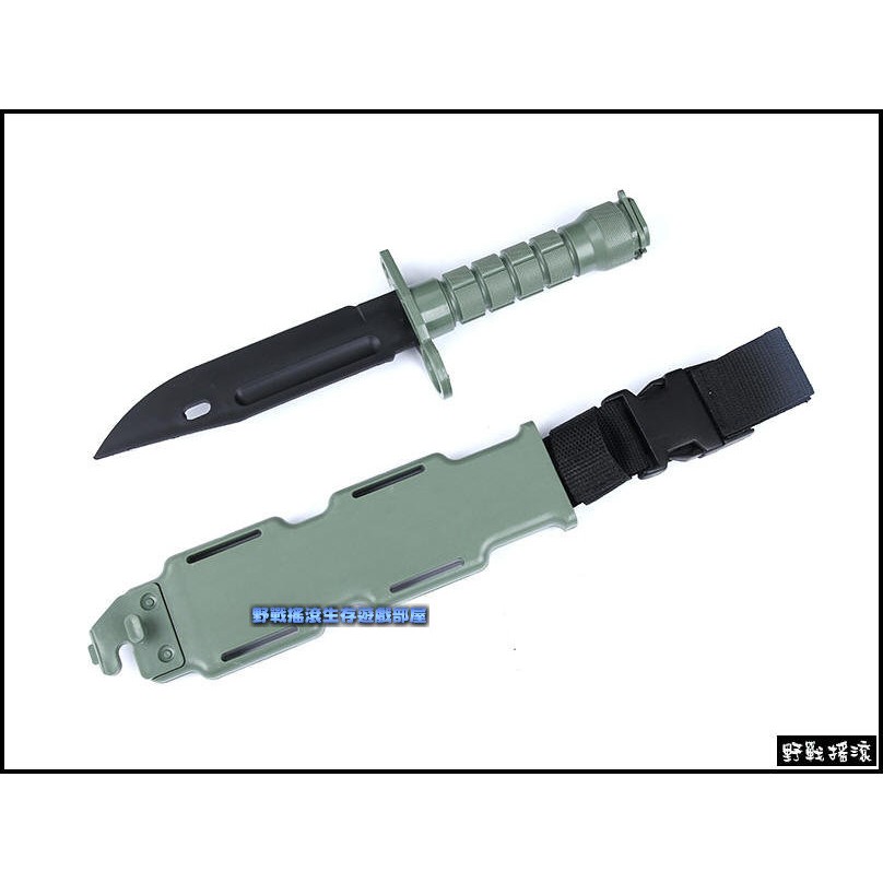 【野戰搖滾-生存遊戲】M9 塑膠模型刺刀【綠色】附刀套刀鞘可裝在M4步槍 模型刀 軟刀