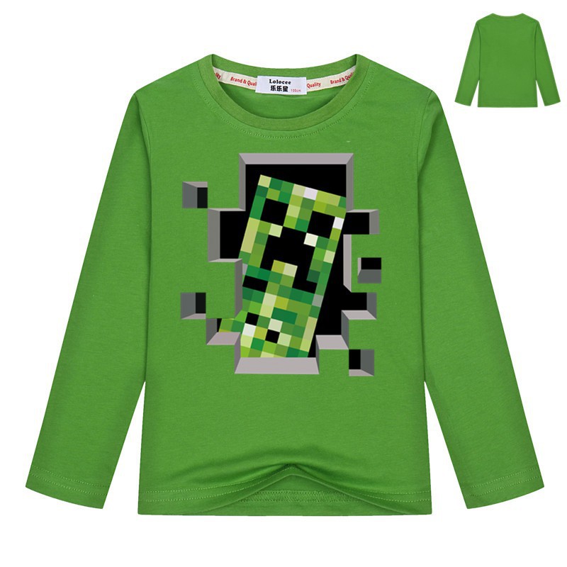 夏季青少年我的世界遊戲周邊衣服 minecraft creeper苦力怕中大童長袖T恤男女學生寬松純棉衣服