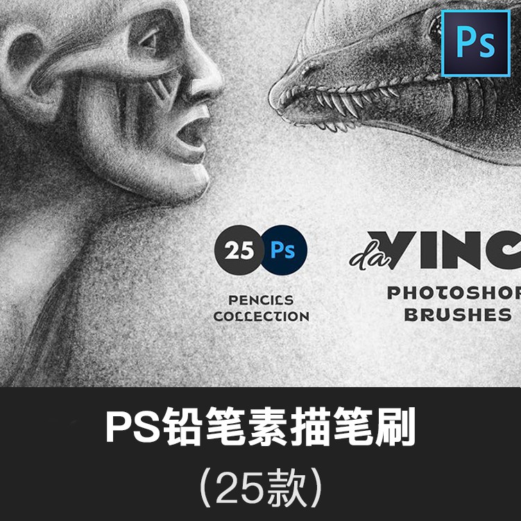 鉛筆素描效果 Photoshop筆刷 陰影繪畫 Abr筆刷v018 蝦皮購物