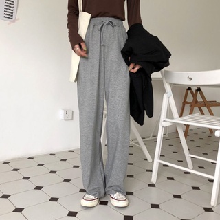 長褲 休閒褲 春夏季 韓版 顯瘦 垂墜感 拖地 運動褲 高腰 寬鬆 直筒褲子 寬褲 灰色 春秋女%棉