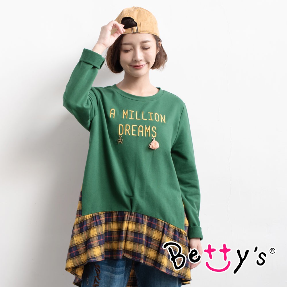 betty’s貝蒂思(95)格紋拼接長版造型上衣(綠色)