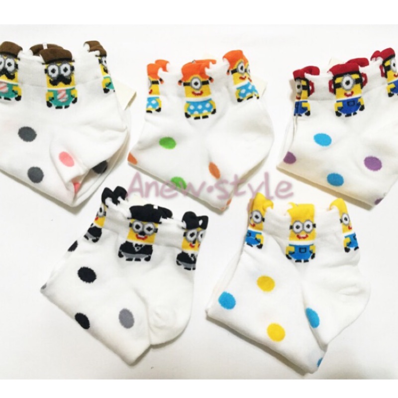 【安妞style】韓國可愛襪㊣黃色小小兵造型點點襪 共五款 短襪 棉襪 現貨不用等