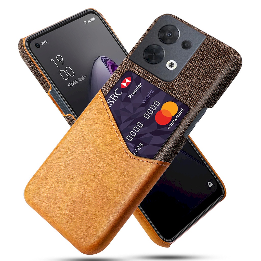 OPPO Reno 8 5G 皮革保護殼皮革混布紋單插卡背蓋撞色手機殼保護套手機套