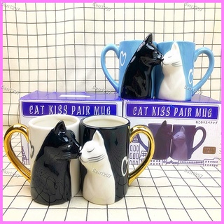 心水♡⭐️好物咖啡杯 日本手繪黑白情侶杯 對杯 卡通 陶瓷馬克杯 KISS CAT MUG立體親吻 水杯💕tie