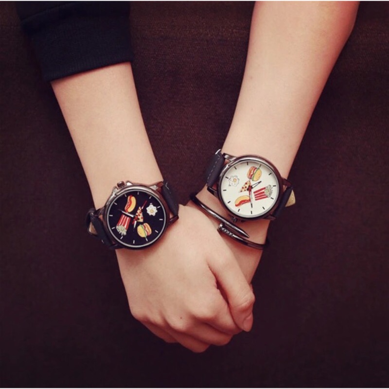 韓國 情侶錶 閨蜜錶 對錶 手錶 藍光錶 大錶 原宿風 韓國錶 早餐 漢堡 塗鴉 薯條 俏皮 可愛 蛋黃哥 禮物