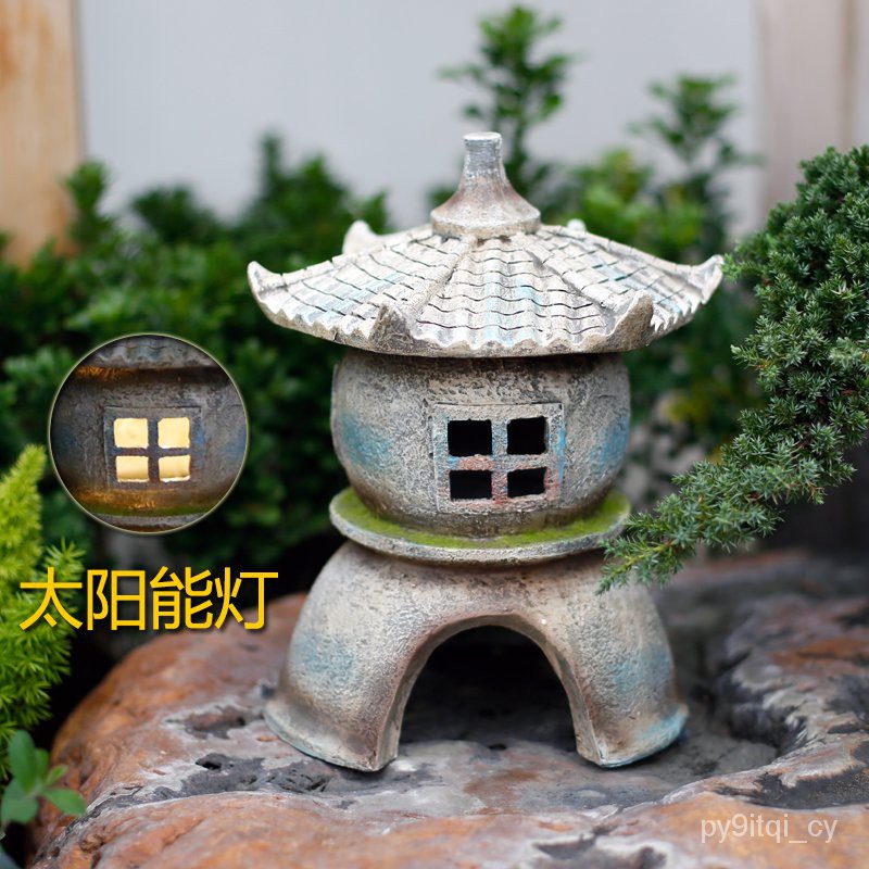 【創意新奇】新中式庭院人造石太陽能燈籠擺件裝飾日式別墅花園陽台佈置造景