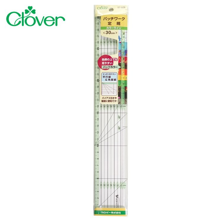 又敗家 韓國製日本clover可樂牌顏色拼布尺定規尺長30公分57 926尺邊斜角分色線條長尺角度線長尺縫紉尺平行線長尺