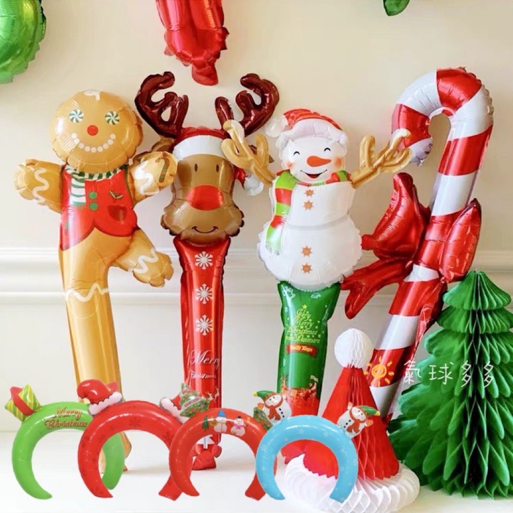 ⭐️【🎄聖誕節手持棒 髮箍】氣球棒 聖誕節派對 幼稚園 氣球 聖誕老公公 雪人 造型氣球 手拿棒 手持氣球 氣球棒