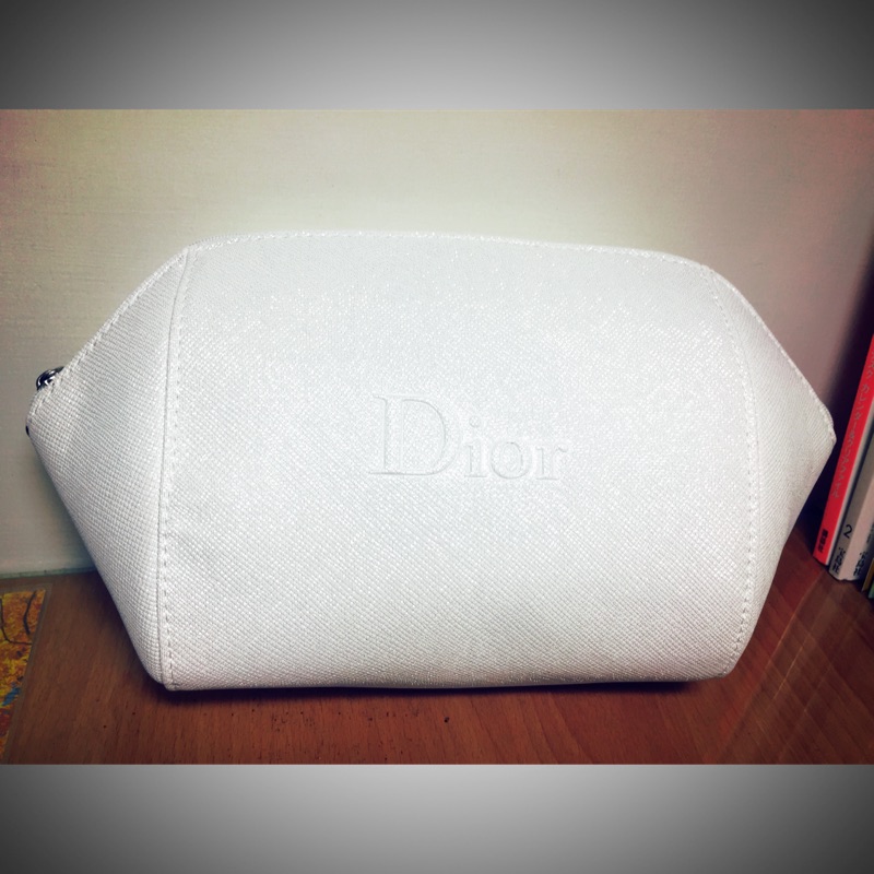 Dior 迪奧 CD 白色金蔥大容量化妝包