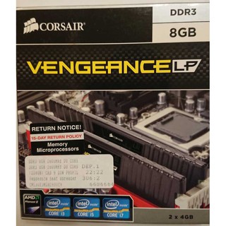 全新盒裝海盜船Corsair Vengeance LP薄型終保雙通道DDR3-1600 8G(4G*2)記憶體