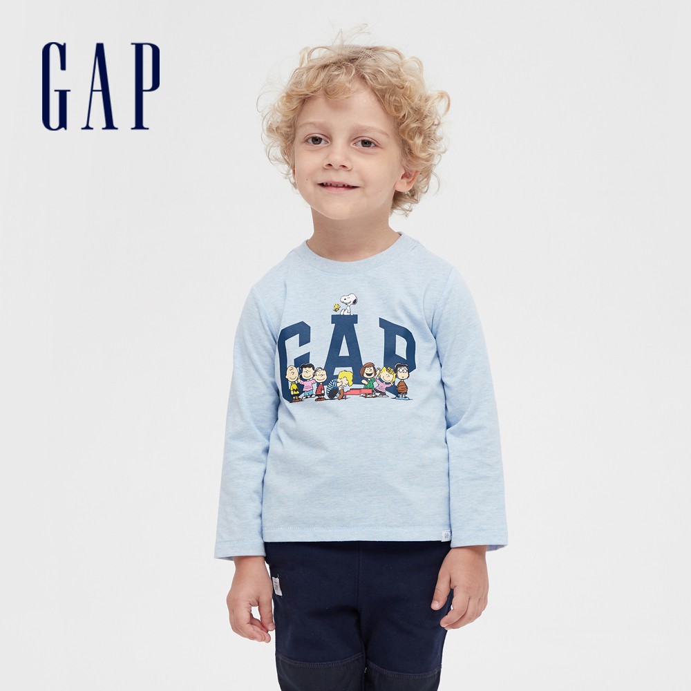 Gap 男幼童裝 Gap x Snoopy史努比聯名 Logo圓領長袖T恤-淺藍色(627426)