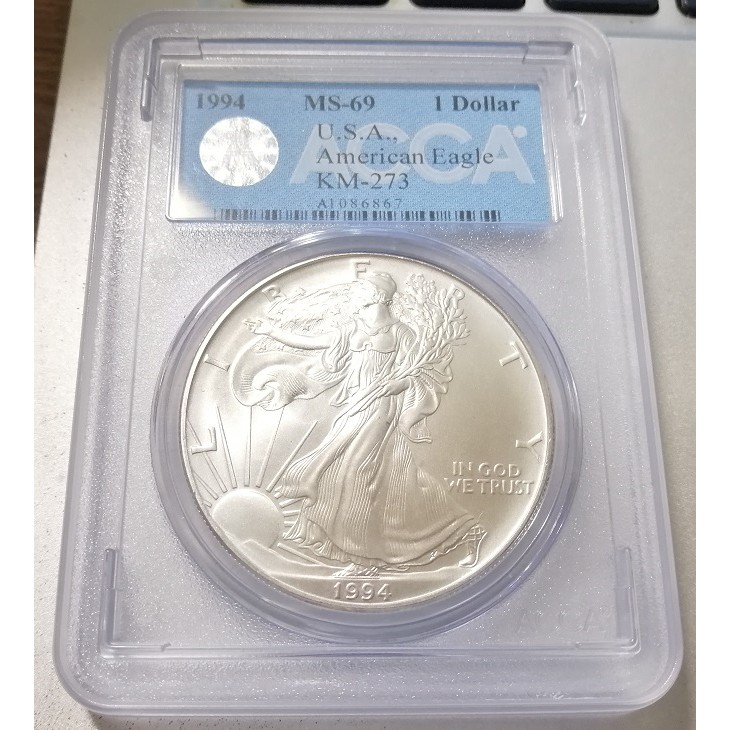 1994年美國行走女神鷹揚一美元純銀紀念銀幣acca鑑級幣ms69 Gbu級超高分早期少見年分 蝦皮購物