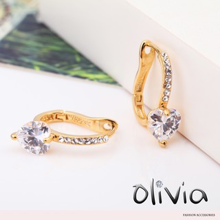 現貨 Olivia Fashion 璀璨精緻款心型方晶鋯石施華洛世奇水鑽厚鍍14K真金圈圈耳針耳環耳扣【N02677】