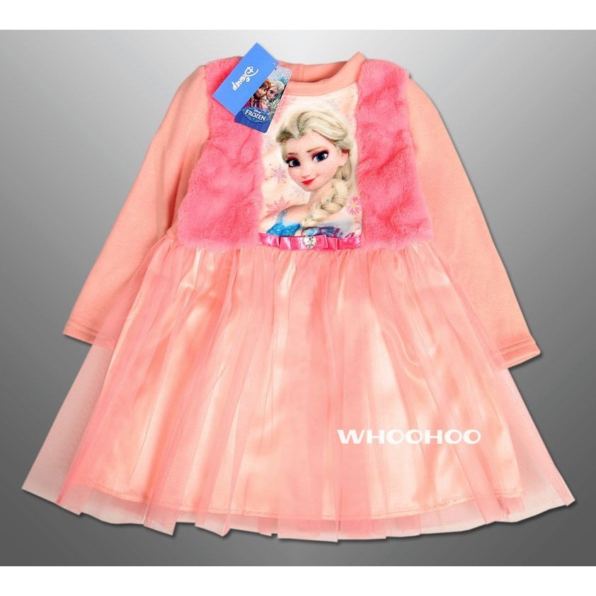 現貨24hr出貨 Disney Frozen 冰雪奇緣 ELSA 艾莎 棉質 內刷毛 粉色 長袖 鋪棉 洋裝 韓國製