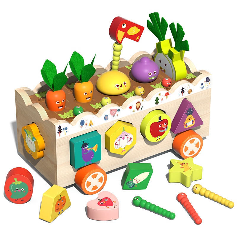 兒童益智農場果園玩具車 多功能合一玩具 形狀配對積木 拆裝智力盒