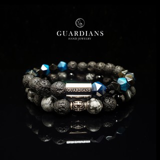 【guardians】《野性》雙層 火山石 切面藍虎眼 金曜石 雪花石 男 手鍊 歐美風格 串珠手練手環 不鏽鋼 配件