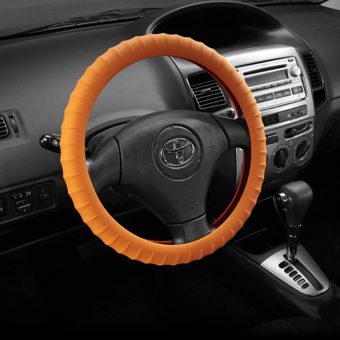 汽車方向盤矽膠套-【橘色】 可伸縮 方向盤套 方向盤皮套