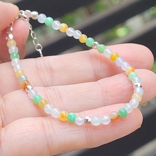 嗨，寶貝銀飾珠寶*翡翠飾品☆925純銀保證緬甸玉A貨 小清新 冰種三彩 白翡 綠翡 黃翡翡翠 雷射銀珠手鍊 珠鍊☆小米珠