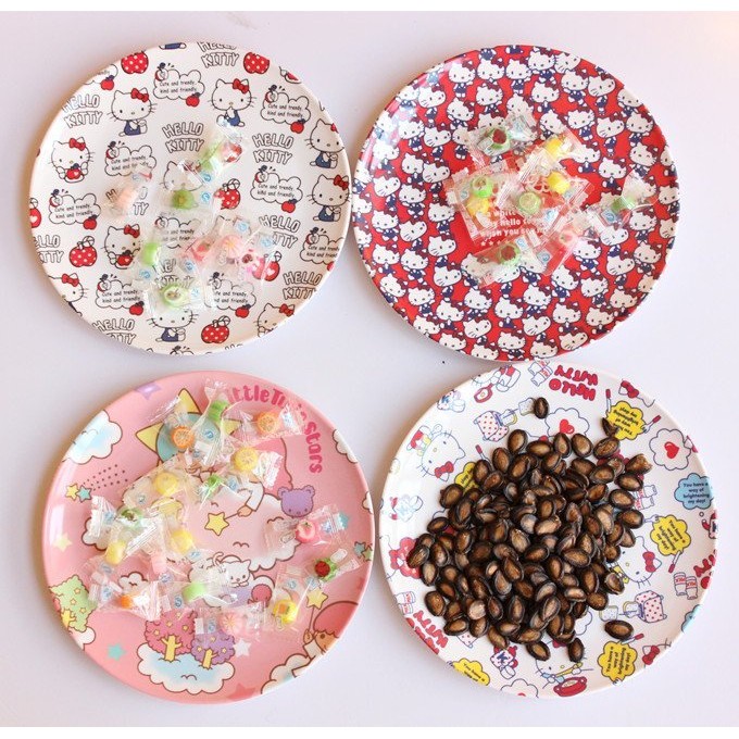 現貨(8寸)Hello Kitty可愛餐具\盤子\餐盤凱蒂貓密胺盤子美耐皿餐具碟子餐盤平盤圓盤塑膠盤餐盤水果盤糖果盤
