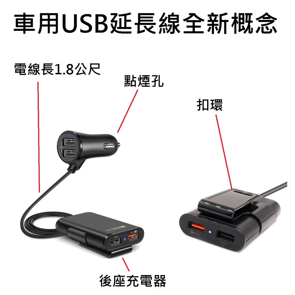 台灣現貨供應 Usb車充充電延長線 後座專用usb孔 點煙孔延長線 後座充電器 蝦皮購物