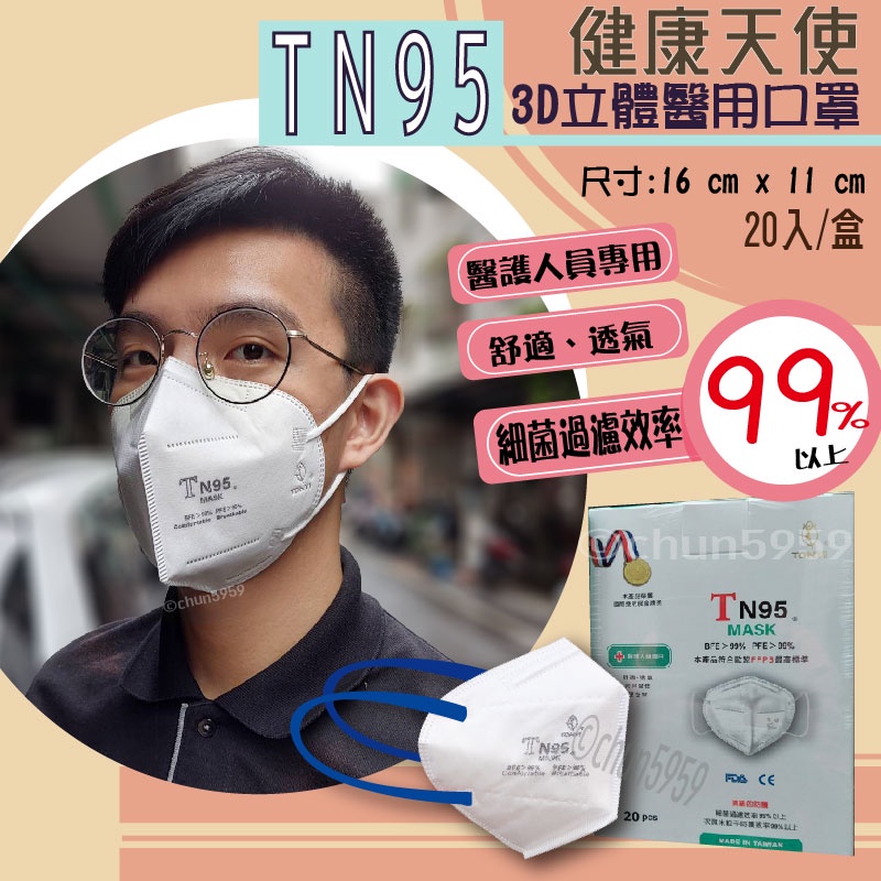 健康天使【TN95】醫療口罩 歐盟FFP3 立體口罩 美規FDA  四層口罩 CE認證