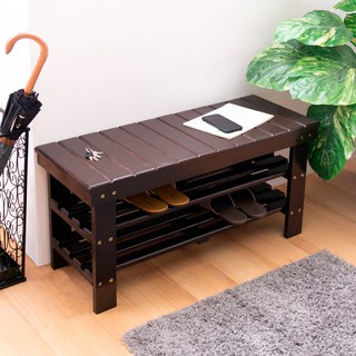AS-胡桃色雙層坐放置鞋架/穿鞋椅DIY-88x32x43cm