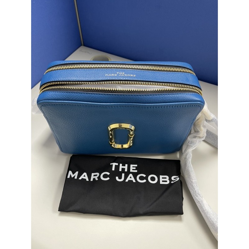出清價！Marc Jacobs softshot 27 立體Logo荔枝紋牛皮雙層 相機包（藍色）