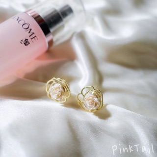 ✿粉紅尾巴PinkTail ✿ 《浪漫的邂逅》925純銀 純銀 耳針 耳環 玫瑰 飾品 精緻 香檳 法式