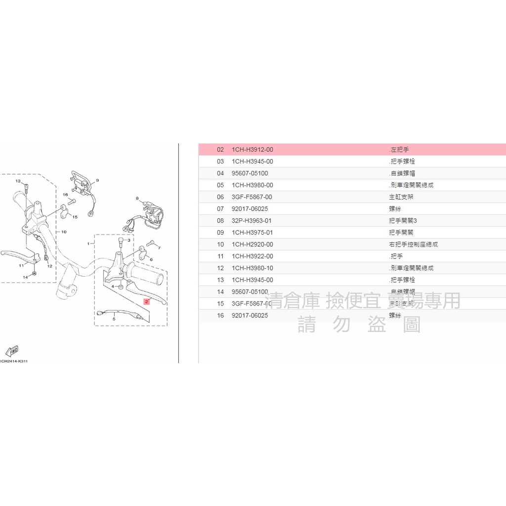撿便宜料號 1CH-H3912-00  YAMAHA 山葉原廠左把手 勁風光 125 噴射版 煞車 拉桿 剎車拉桿