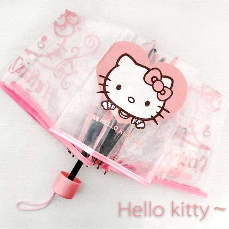 日系Hello kitty可愛粉色透明雨傘 折疊傘