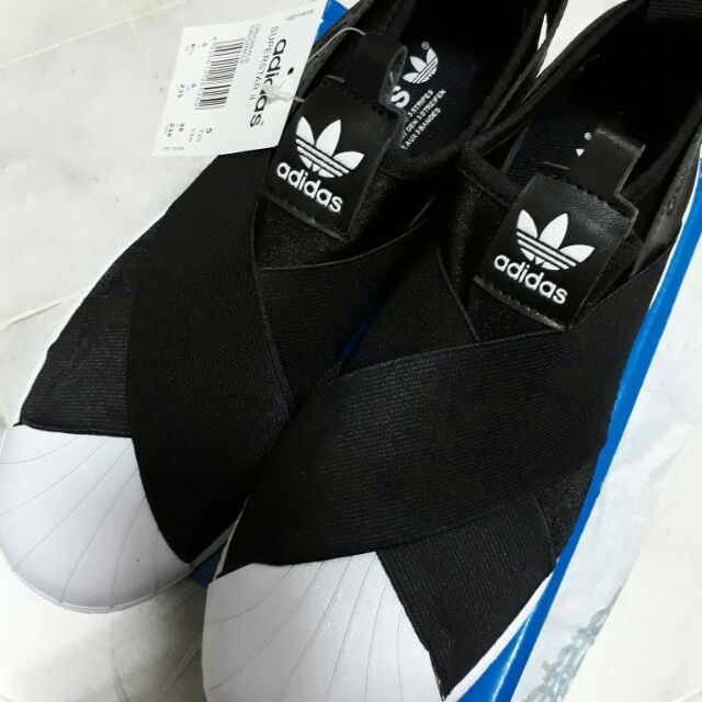 實拍圖 Adidas Superstar Slip On 交叉繃帶鞋 一腳蹬 懶人鞋 黑 23.5-24/38