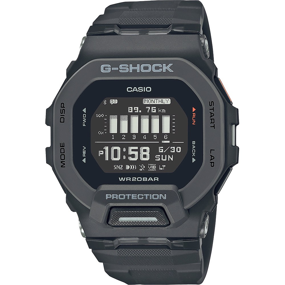 CASIO 卡西歐 G-SHOCK 纖薄運動系藍芽計時手錶-沉著黑 GBD-200-1