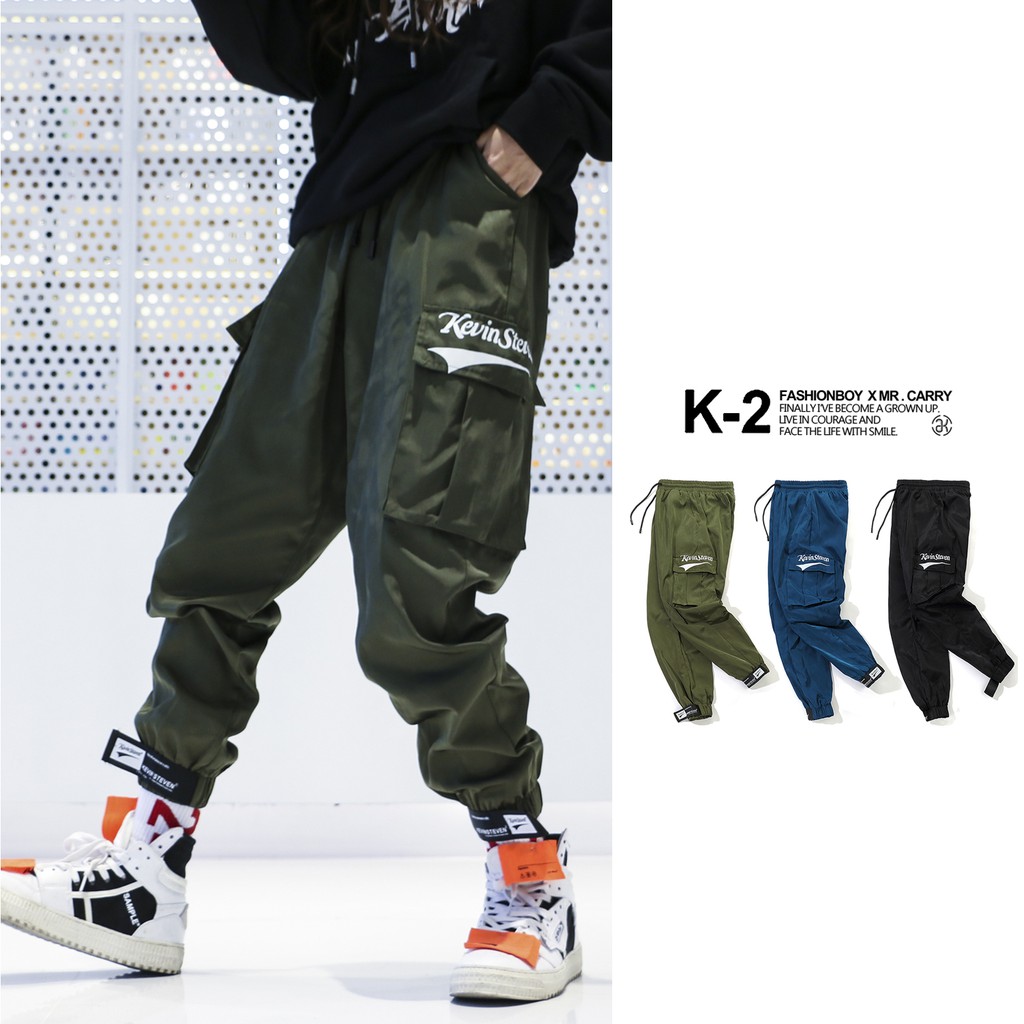 【K-2】秋冬 工裝 多口袋 百搭 工作褲 街頭 修身 韓系 男女不拘 束口褲