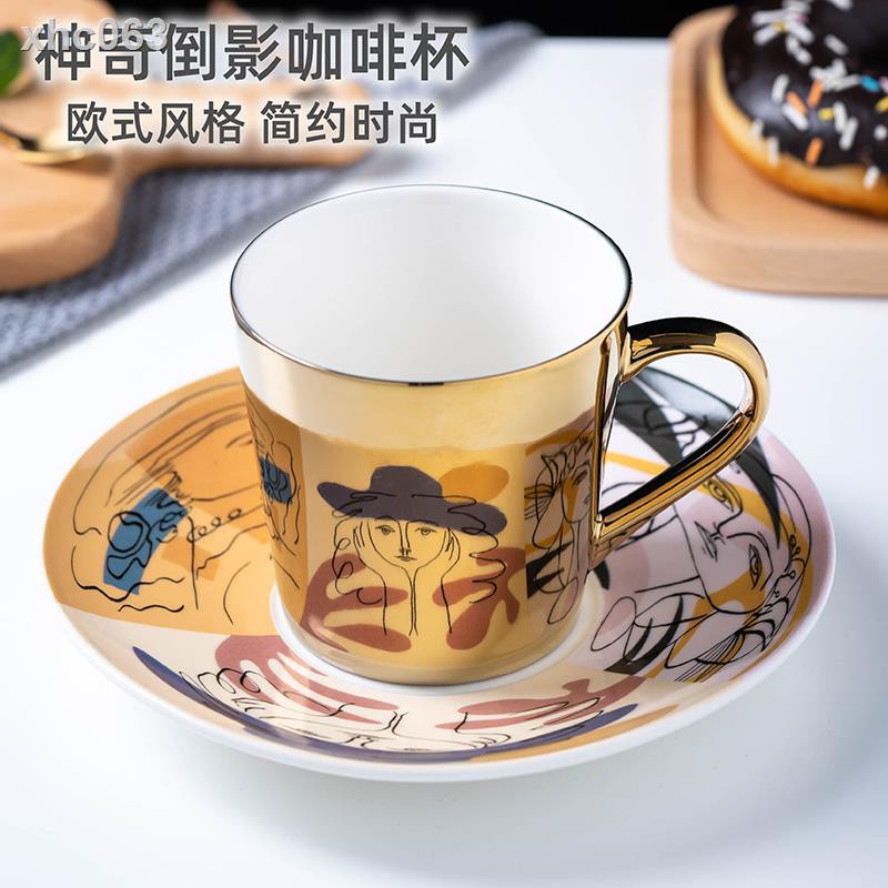 #現貨水壺杯子◎創意鏡面倒影杯個性ins風陶瓷咖啡杯碟套裝歐式小奢華金色杯子