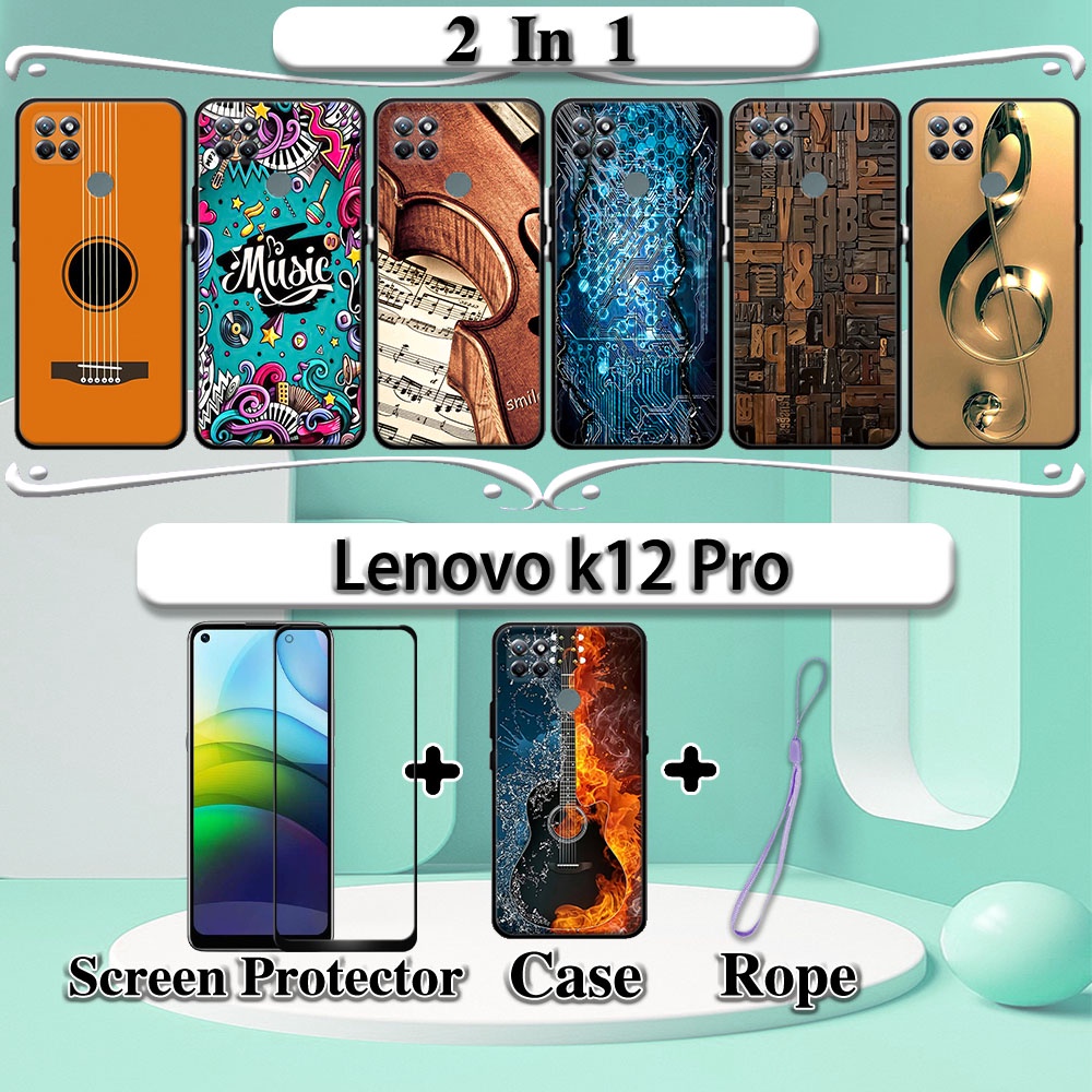 LENOVO 2 合 1 聯想 k12 Pro 手機殼帶鋼化玻璃曲面陶瓷屏幕保護膜音樂