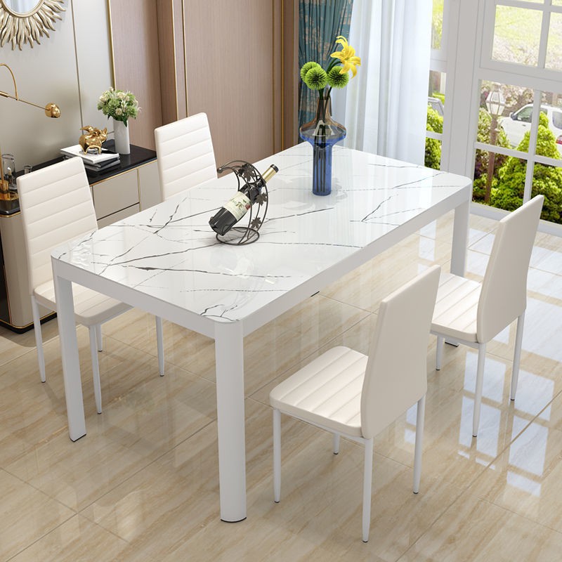 餐桌椅組合現代簡約小戶型4人6人長方形一桌六椅四椅鋼化玻璃餐桌