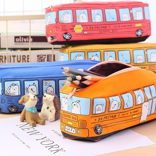韓國創意帆布筆袋大容量巴士鉛筆盒公學生卡通文具收納包