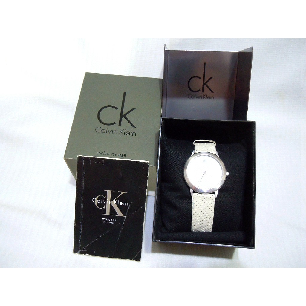 Calvin Klein卡文克萊CK女款不鏽鋼皮質表帶白色圓型腕/手錶