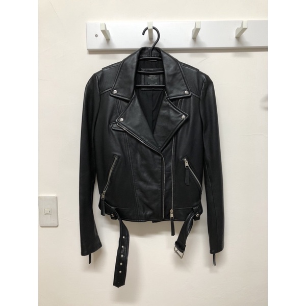 ZARA Trafaluc Leather黑色真皮皮衣外套 真皮 皮衣 拉鍊 腰帶 外套