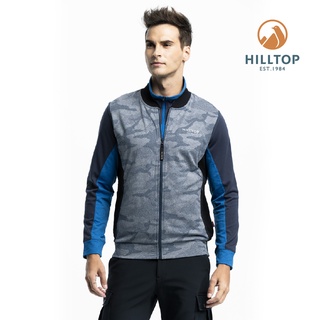 【Hilltop山頂鳥】男款彈性保暖迷彩背心H25M96-灰藍印花