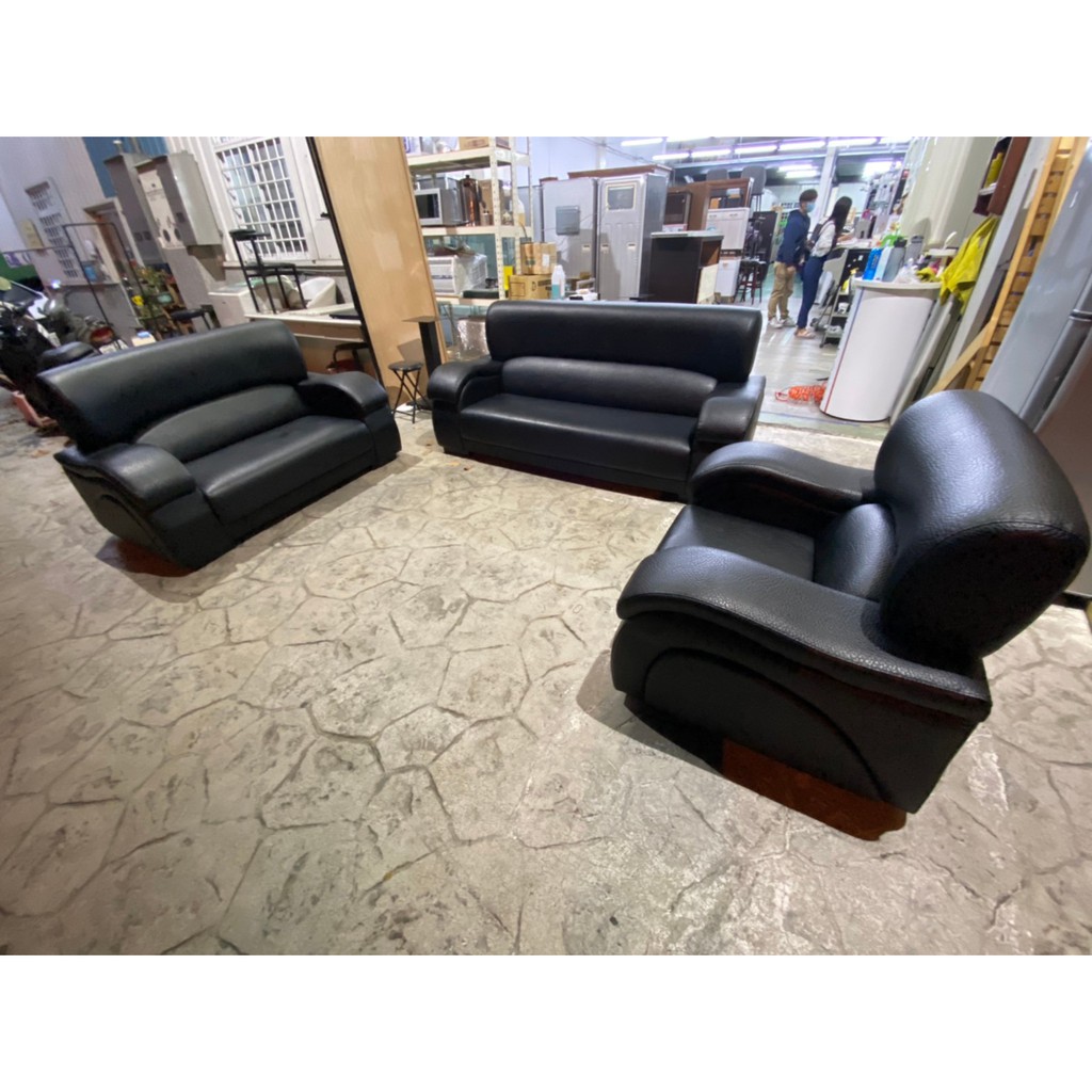 吉田二手傢俱❤黑色皮123沙發組 客廳沙發 單人沙發 雙人沙發 三人沙發 辦公室沙發 會客沙發 皮革 多件沙發組