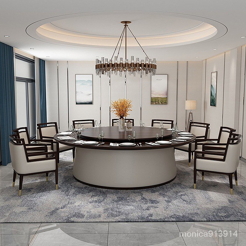 優米木業酒店包廂實木電動轉盤圓桌餐廳飯店包間餐桌椅現代中式人大圓桌圓餐桌餐桌餐檯長餐桌飯台餐椅飯桌