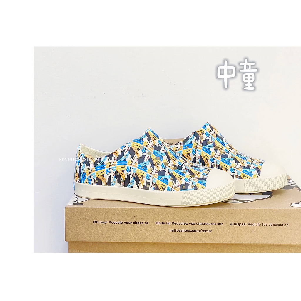 7+1童鞋(6123藍色)Native JEFFERSON 中大童 米奇世界 奶油頭 防水洞洞鞋 20CM~24.5CM