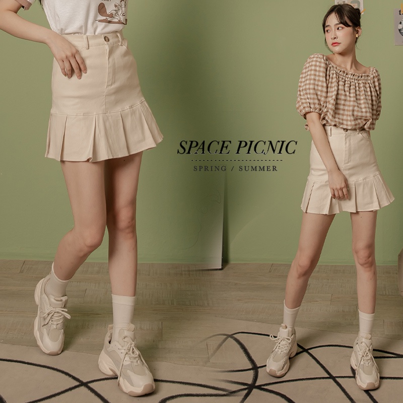 [明天出貨] Space Picnic｜挺料百摺魚尾褲裙-3色(現貨)【C22043011】