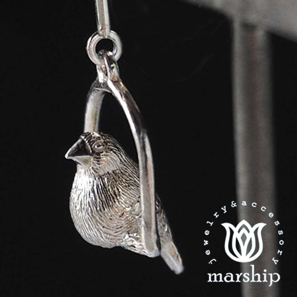 Marship 台北ShopSmart直營店 日本銀飾品牌 鞦韆上的文鳥耳環 925純銀 亮銀款 針式耳環