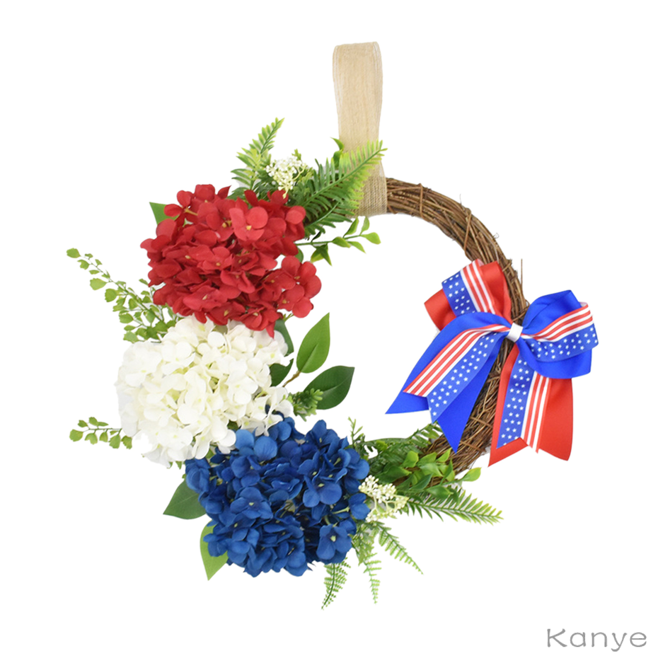 15 7英寸美國國旗花圈愛國裝飾紅白藍人造花樹枝花圈7月4日獨立日懸掛裝飾 蝦皮購物