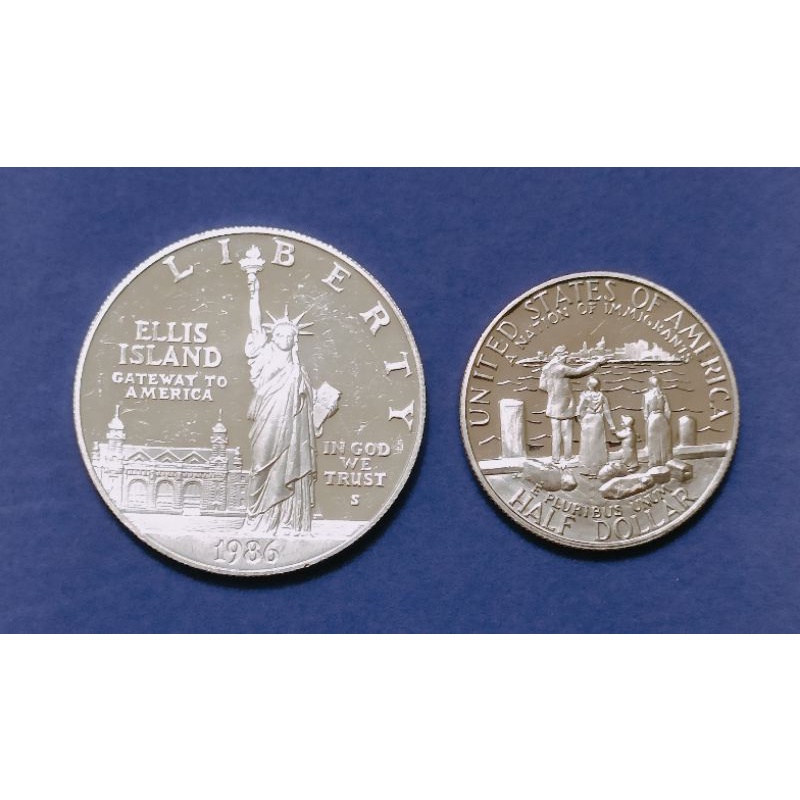 美國 1986年 自由女神 紀念(大)銀幣+(小)鎳幣 組合套幣
