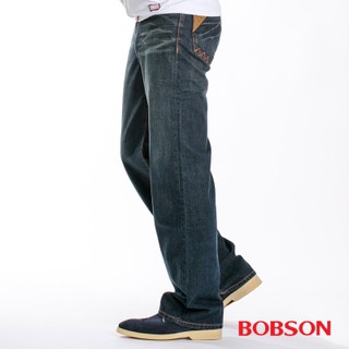 BOBSON 男款皮革口袋中直筒牛仔褲1714-52