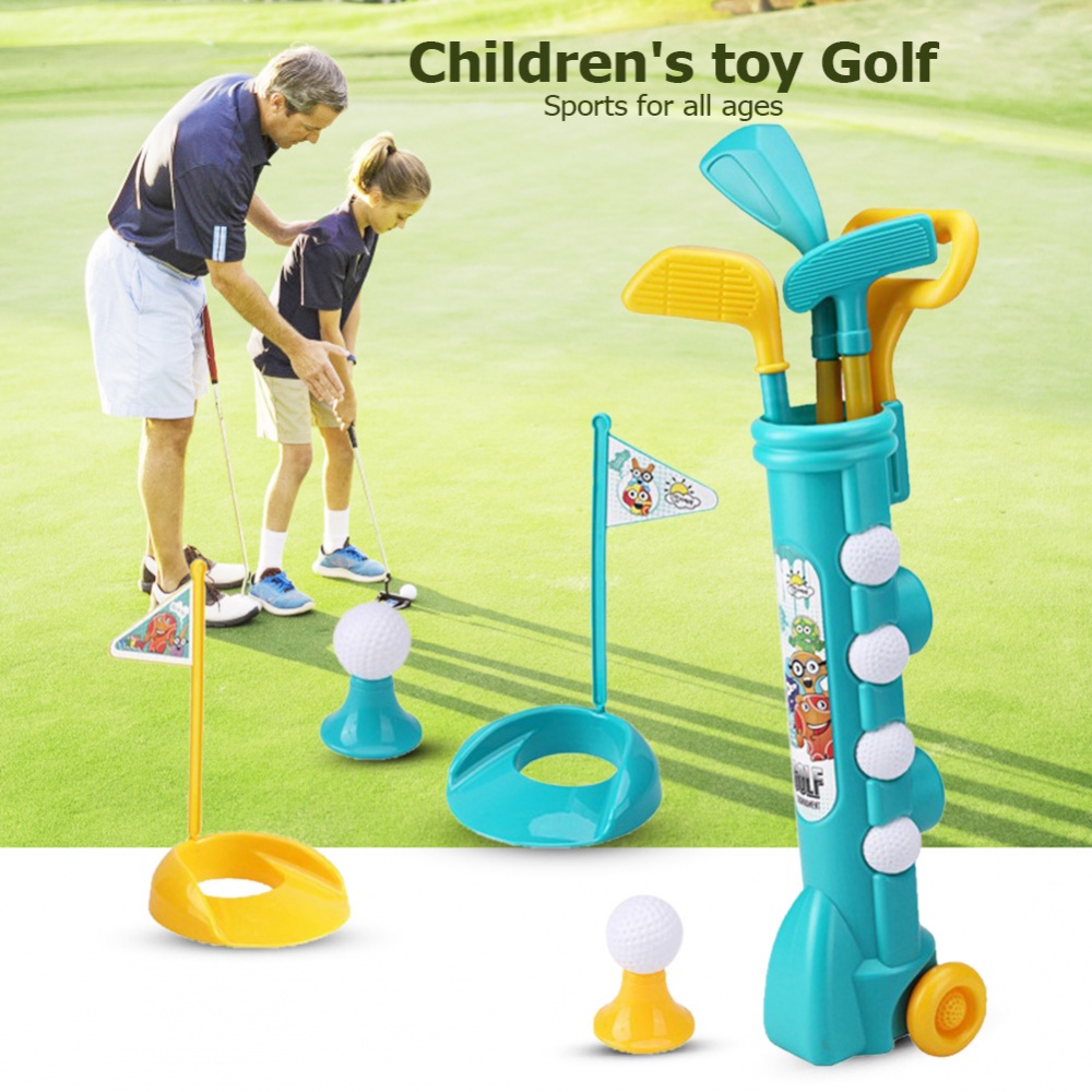 兒童高爾夫球桿套裝，高爾夫球玩具 帶高爾夫球車 球桿 練習洞 球座 插旗 4個高爾夫球，兒童男孩女孩早期教育戶外鍛煉玩具