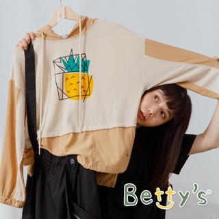 betty’s貝蒂思(11)鳳梨印花拼布連帽T-shirt (卡其)